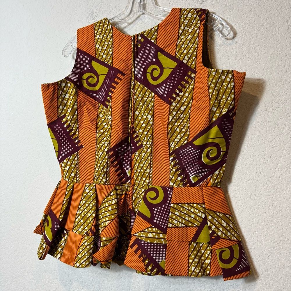 Handmade Vibrant Yellow Lace and Orange Women's Fitted Top Sz L see measurements - Picture 6 of 9
